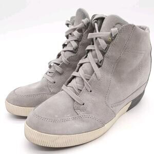 Sorel Out N About (Womens 9.5) Lace Up Hidden Wedge Sneaker Boot Shoe Gray Suede